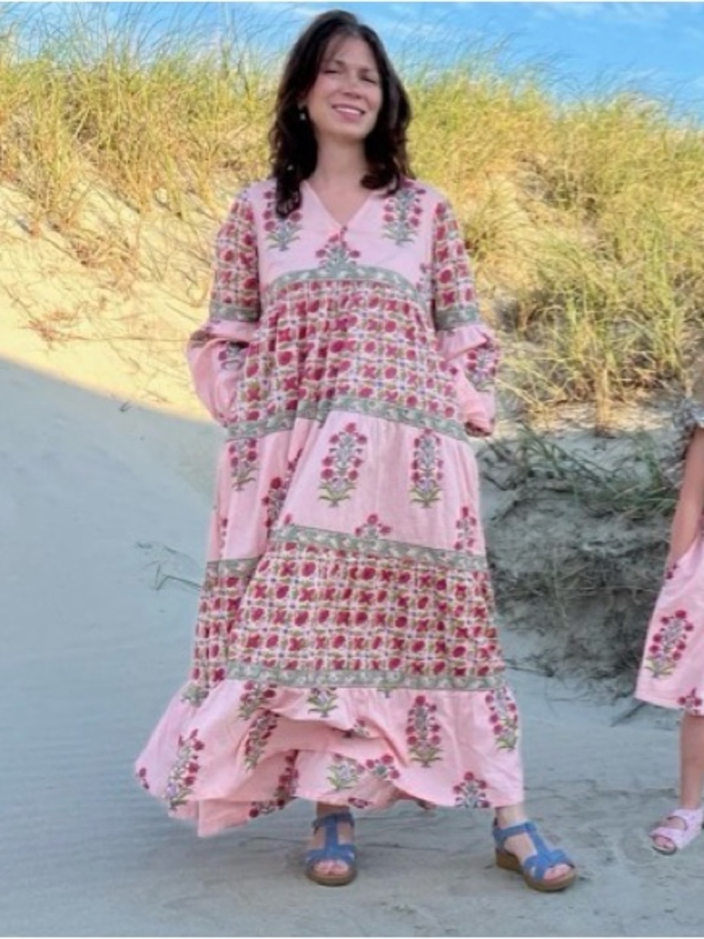 Bohemian Pink Floral Maxi Dress with Tiered Skirt